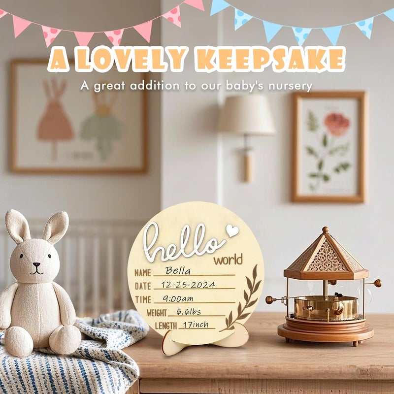 AINBIN Baby Announcement Sign, Gender Reveal for Welcome Baby 3PCS Its a Boy/Girl and Hello World Newborn Sign Board Wooden Birth Name Announcement Plaque and Pen for Hospital Shower Party Photo Props - Image 3